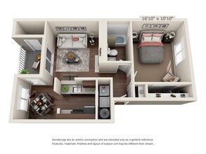 1 Bedroom / 1 Bathroom I-102 floor plan